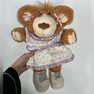 Furskins Teddy Bear 1985 Coleco Plush Lila Claire Bear Lilac with Hat and Shoes